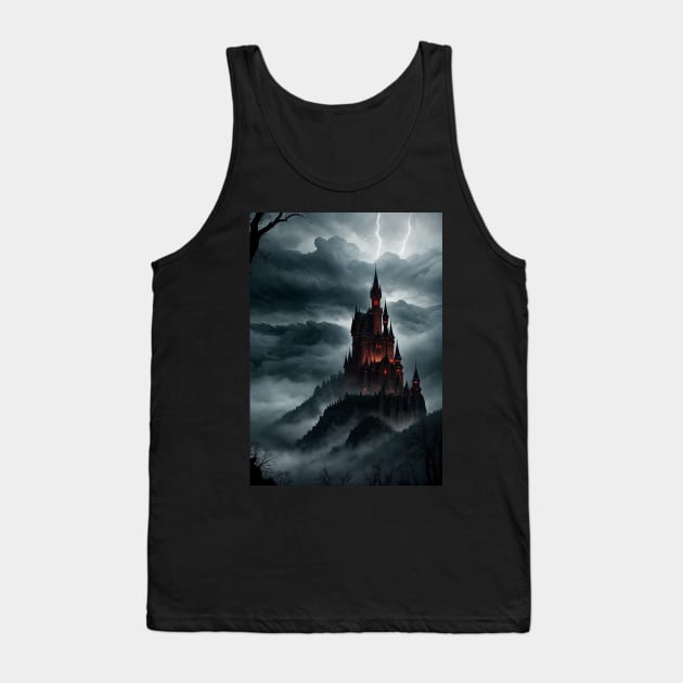 Spooky Castle Render with Lightning Flashing Above Tank Top by CursedContent